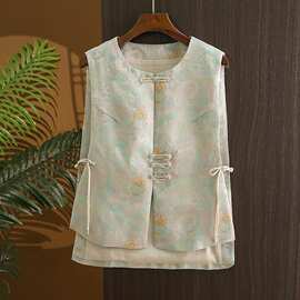 锦百搭上衣马甲外套秋夏款无袖减2025龄瘦显中式马气质夹圆领宋新