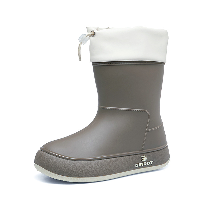 Nuevos zapatos de lluvia de terciopelo para mujeres de color sólido de moda coreana impermeable, antideslizante, fondo suave, estudiantes de manga corta, botas de lluvia cálidas