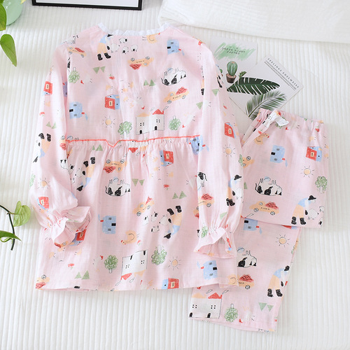 New maternity sleepwear for pre-pregnancy and postpartum, suitable for spring, summer, autumn and winter, sweat-absorbent and breathable gauze postpartum clothing