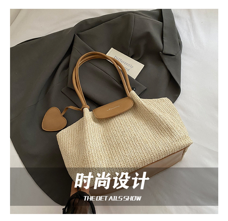 French niche straw woven large-capacity tote bag for women 2025 summer casual vacation beach woven single-shoulder bag trend Item Picture