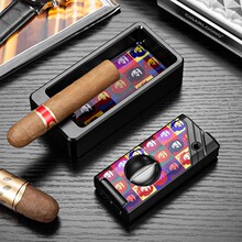 雪茄烟具两件套炫酷雪茄烟灰缸防风充充气打火机精美礼盒装套装