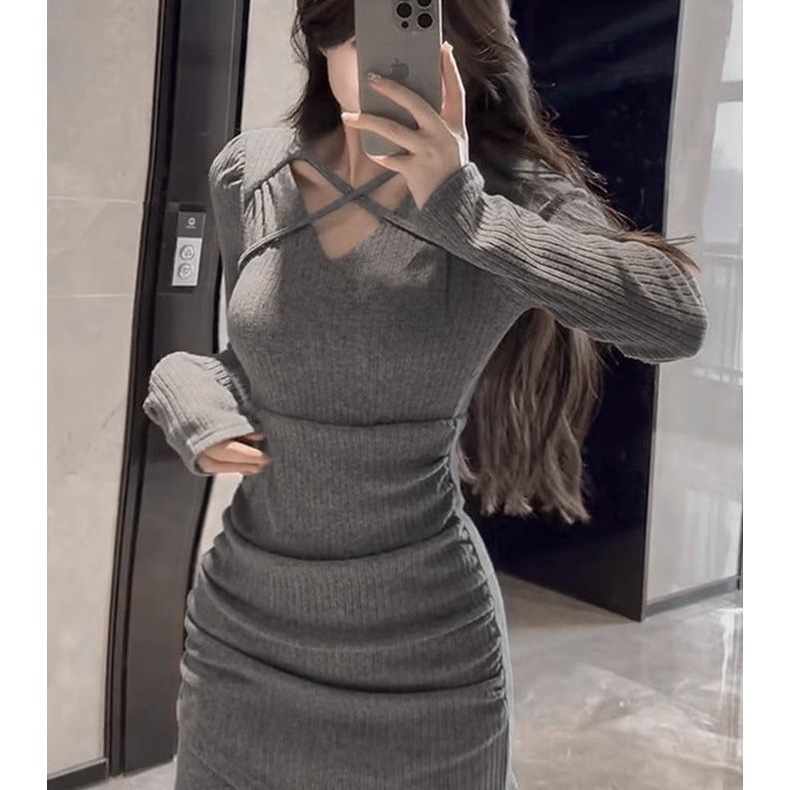 小个子辣妹修身连衣裙子2025秋冬季新款女时尚小妈内搭打底包臀裙|undefined