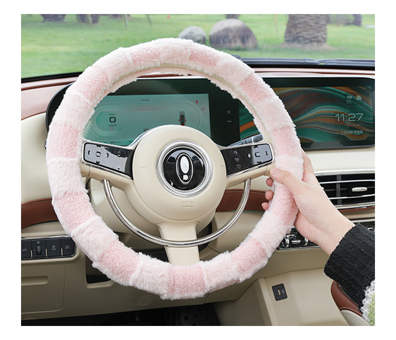 Blue Rain Simple Car Steering Wheel Cover, Plush, Non-Slip, Wear-Resistant, Winter Warm Car Steering Wheel Cover