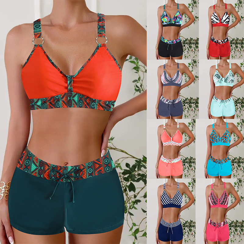 2025年新款 欧美交叉比基尼女泳衣定版印花亚马逊速卖通