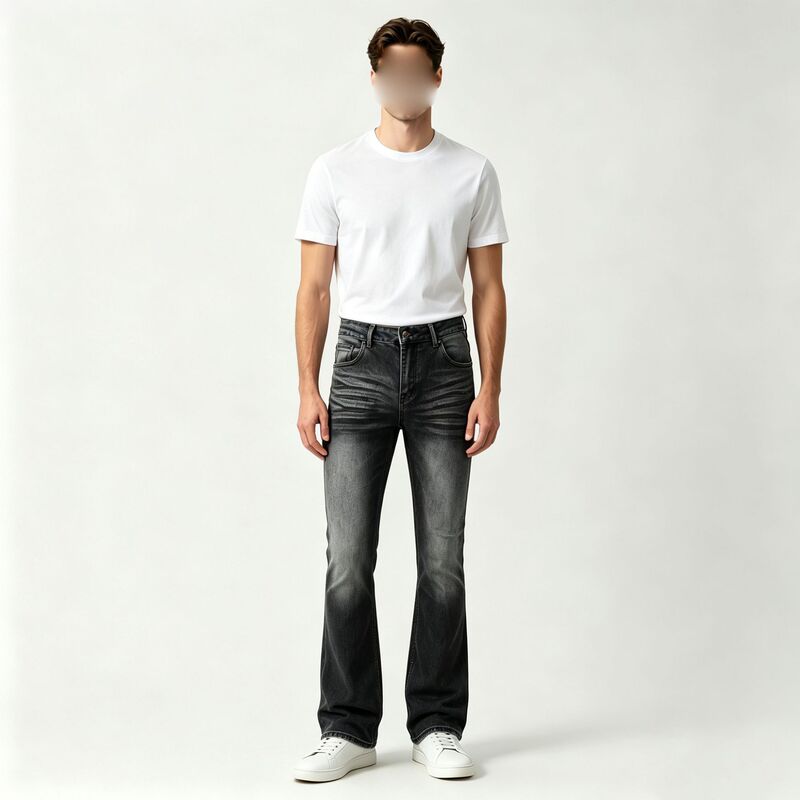 In-stock vintage washed distressed slim-fit men's jeans, high street fashion versatile flared jeans In-stock vintage washed distressed slim-fit men's jeans, high street fashion versatile flared jeans