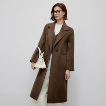 秋冬新款女式高端双面呢羊毛大衣女中长款宽松假两件羊毛外套