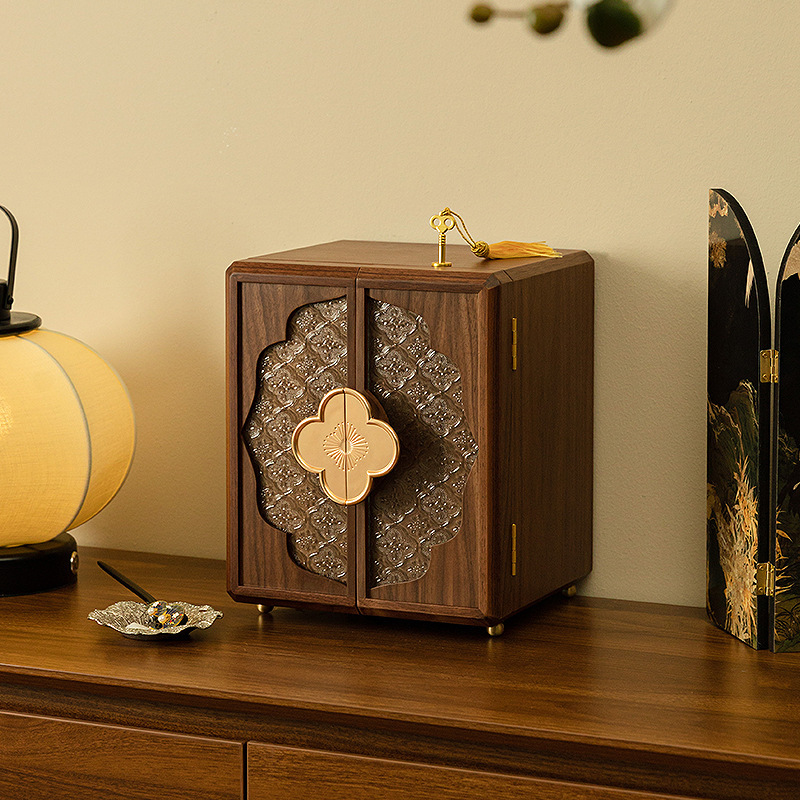 Wooden Jewelry Box Storage Box with Lock High-End Exquisite Hand Jewelry Necklace Jewelry Box Newlywed Wedding Birthday Gift