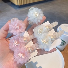 甜美雪纺布花朵珍珠鸭嘴夹一字夹少女风碎发夹侧边夹刘海夹发卡