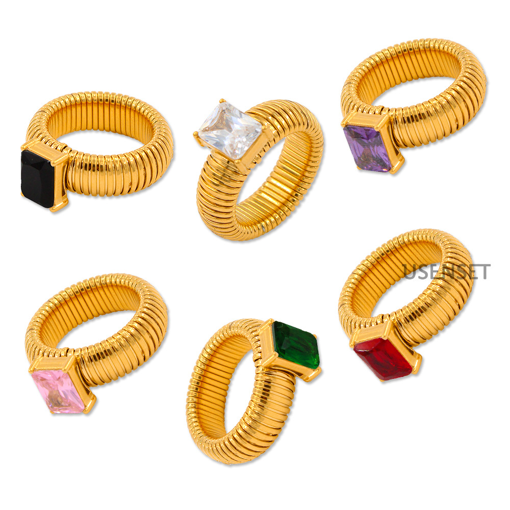 Simple Style Geometric Titanium Steel Plating Zircon Rings 1 Piece display picture 4