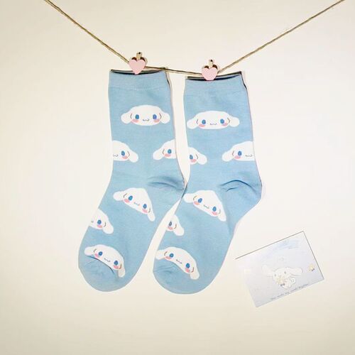 Japanese cartoon socks for women, full body cartoon style combed cotton mid-calf women's socks, cute puppy stockings for one generation