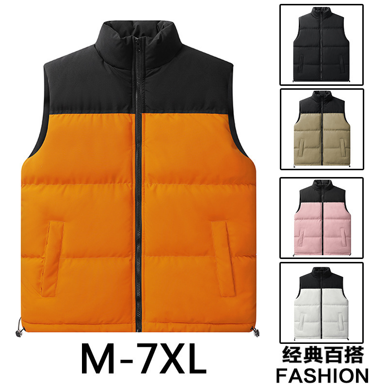 Autumn and winter low price stand collar new large size stitching fashion vest men's loose down cotton warm thickened waistcoat couple Autumn and winter low price stand collar new large size stitching fashion vest men's loose down cotton warm thickened waistcoat couple