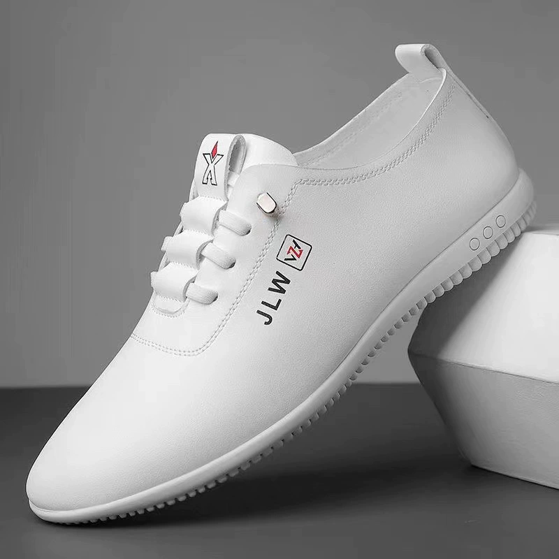 Мужские бобовые ботинки 2023 осень новая мягкая подошва мягкая белая обувь нескользящая водонепроницаемая кожаная обувь стильная простая и универсальная