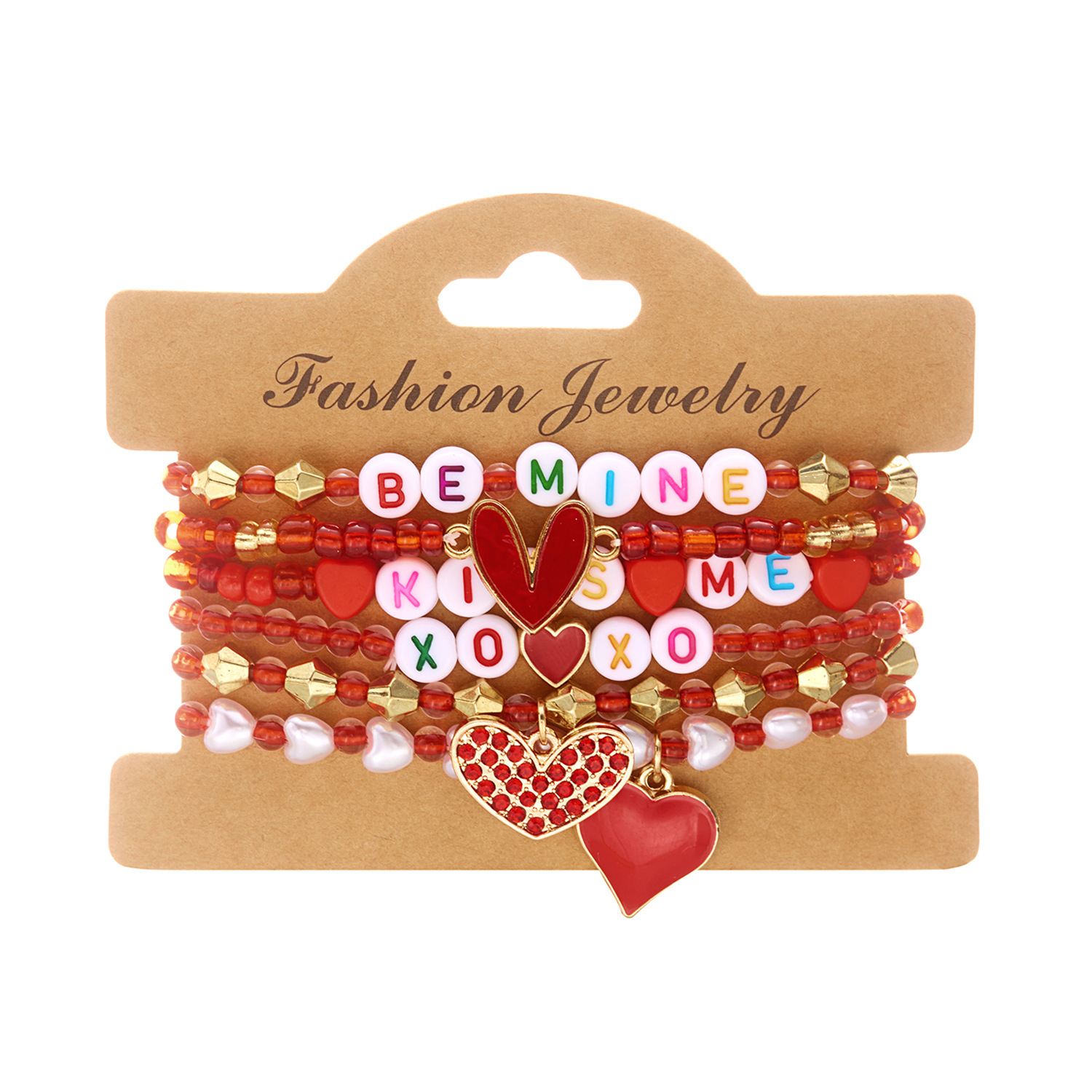 Heart Beaded Bangle Set For Girls European Style Fashion Jewelry_voghion.com