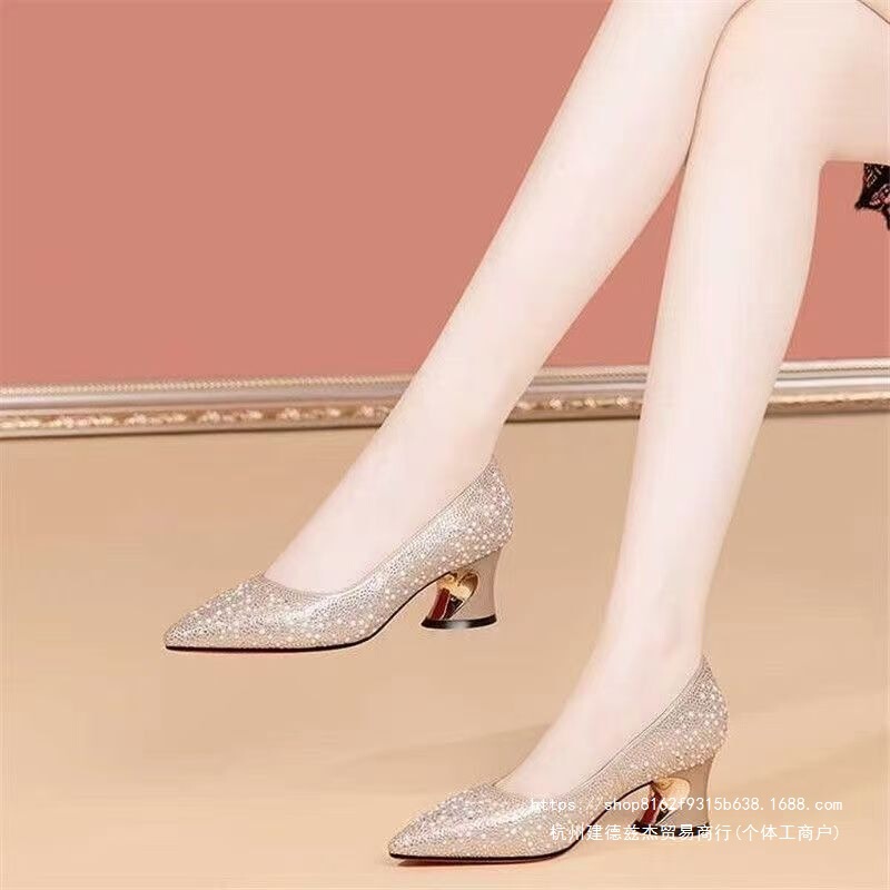 Rhinestone high-heeled shoes for women, wedding shoes for mother-in-law, spring style high-end women's shoes, chunky heel mom shoes Rhinestone high-heeled shoes for women, wedding shoes for mother-in-law, spring style high-end women's shoes, chunky heel mom shoes