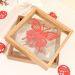 木質DIY手工雙面透明玻璃正方形相框書法展示框標本框抽拉式相框