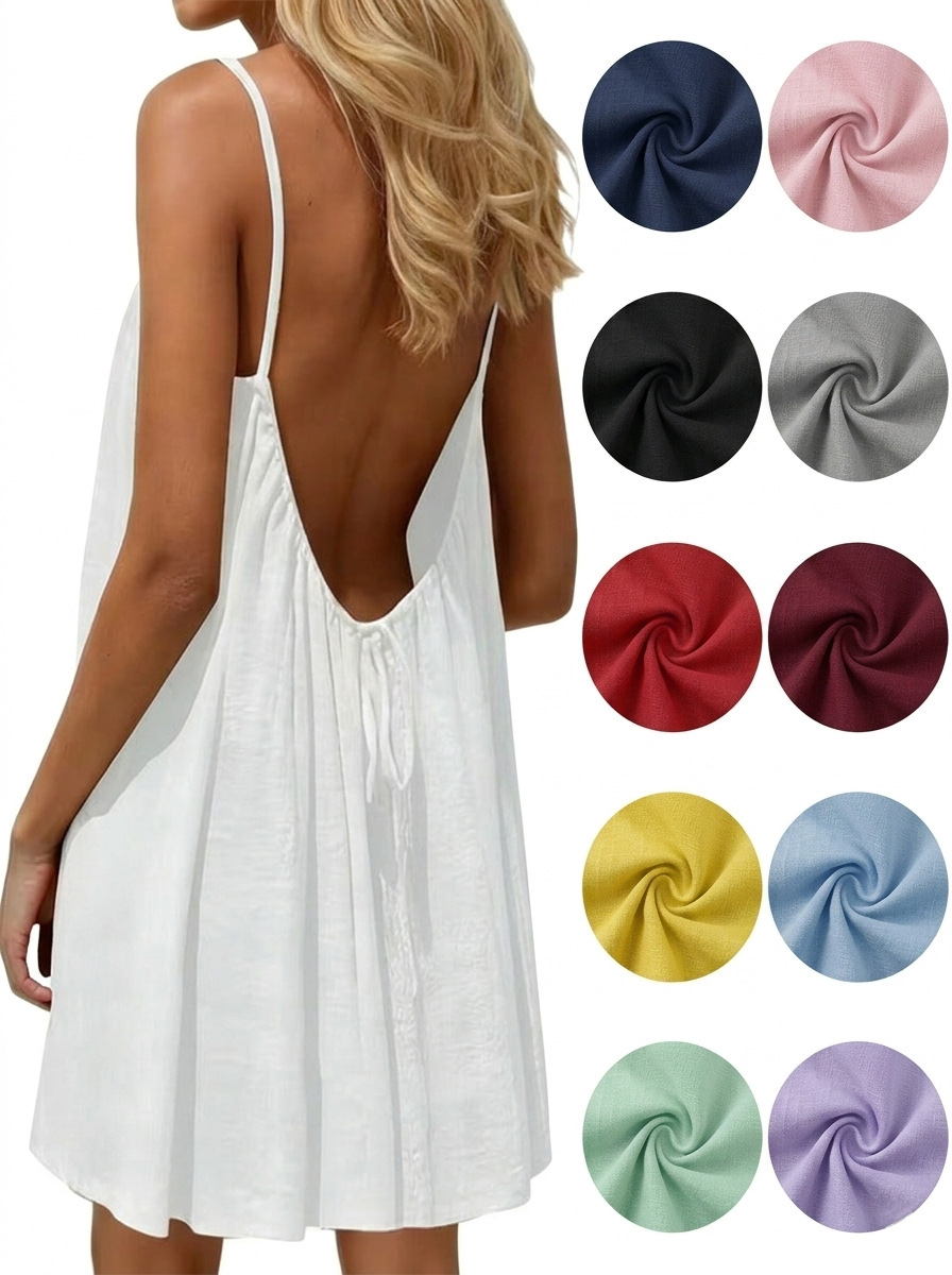 Solid Color Spaghetti Strap Dress, Loose Vacation Sundress