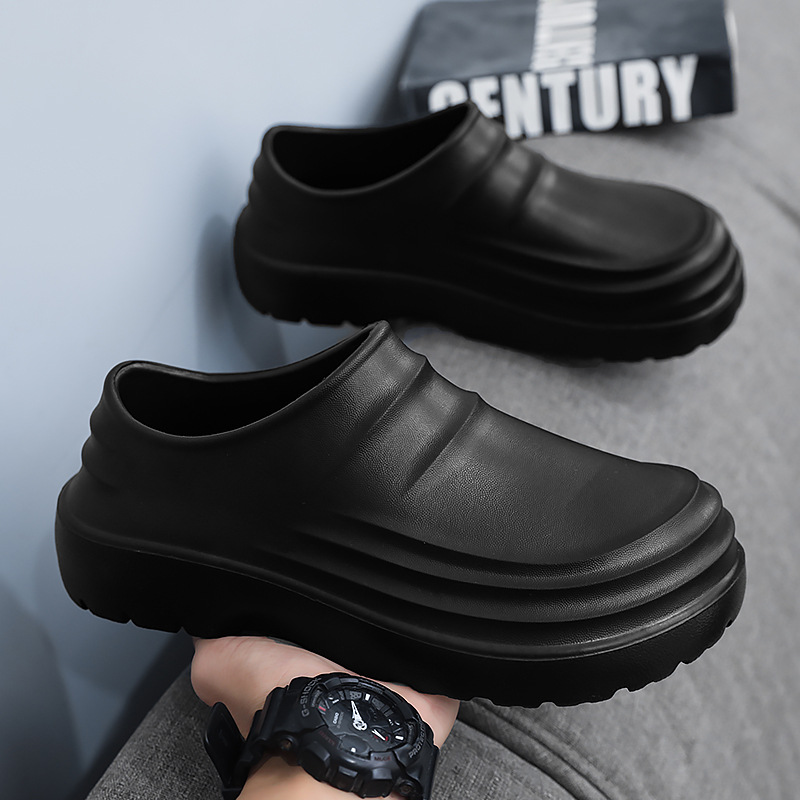 Baotou zapatillas para hombres verano 2025 nuevo antideslizante impermeable con suela suave zapatos de cocina de color sólido zapatos de protección laboral