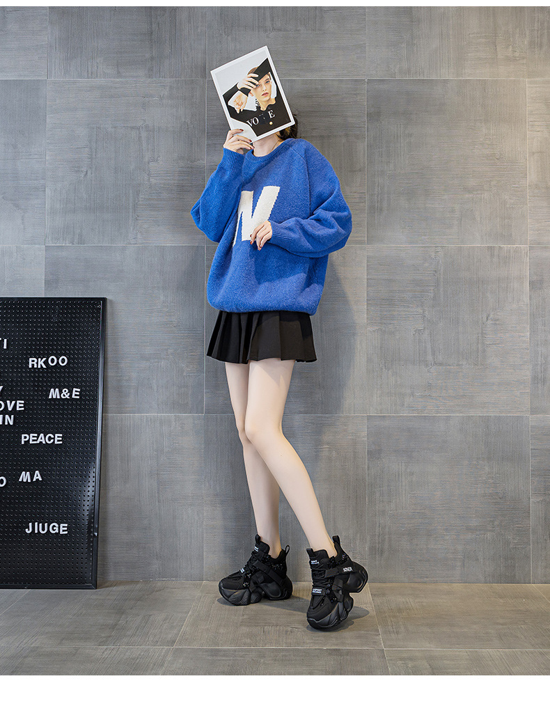 Giày sneaker nữ chunky đế dày tăng chiều cao 8cm, đính đá pha lê, dây buộc thời trang — M2991 lót đơn màu đen, M2991-1 plus nhung nâu, M2991 lót đơn màu xám, M2991-1 plus nhung xám chi tiết 10