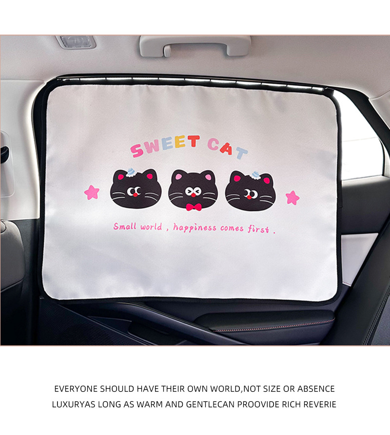 Blue Rain Track Embedded Car Curtain Cute Cartoon Cat Car Sunshade Sunscreen Heat Insulation Privacy Side Curtain