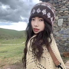 韩系复古提花针织包头帽女秋冬2025新款保暖时尚冷帽显脸小毛线帽