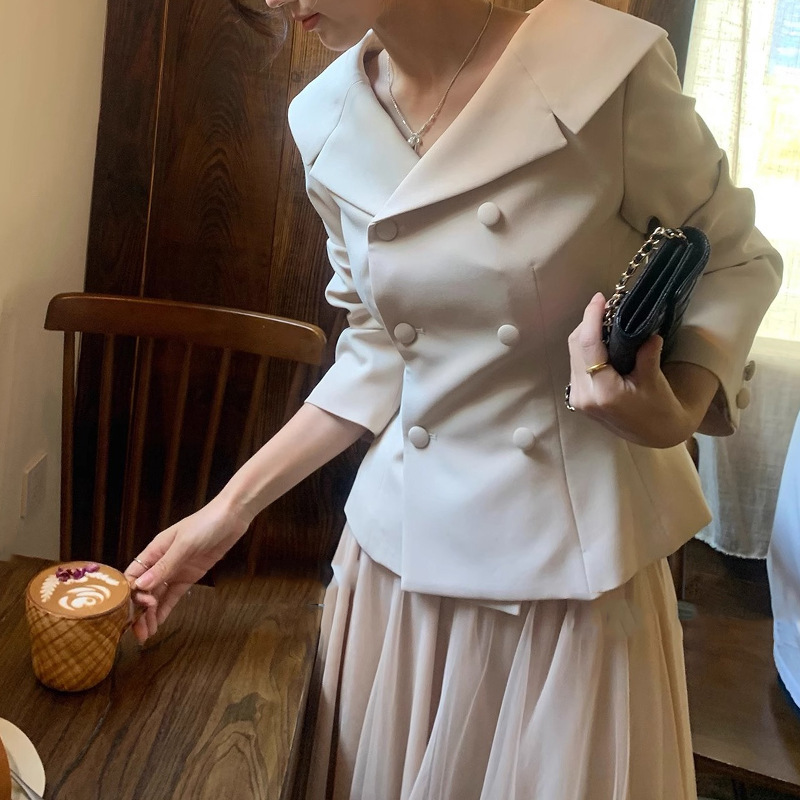 2025 New Autum Style High-Profile Heroine~Korean Style Elegant Waist Slimming Look Double-Breasted Suit Jacket Slim Suit
