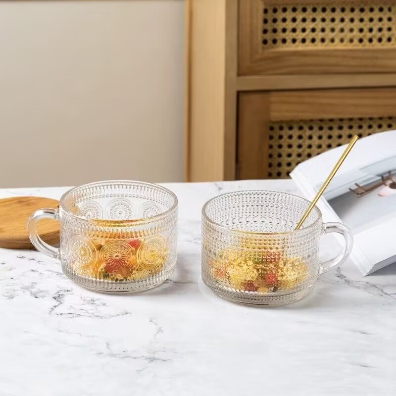 Jingyu in 오트밀 아침 식사 컵 높은 색상 값 유리 컵 우유 시리얼 컵 인스턴트 국수 그릇 디저트 샐러드 그릇