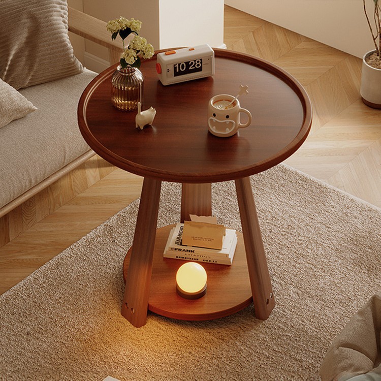 Side Table Living Room Home Sofa Solid Wood Small Round Table Bedroom Simple Movable Side Table Corner Table Balcony Small Coffee Table