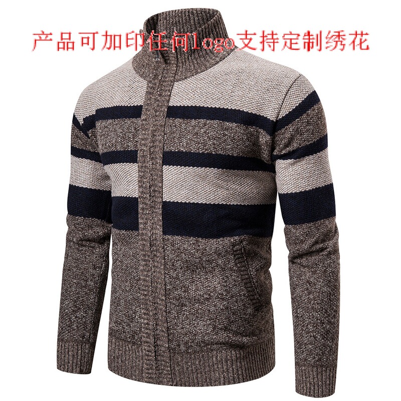 2021 autumn and winter Amazon new men's collar striped plaid comfortable long sleeve sweater sweater color matching