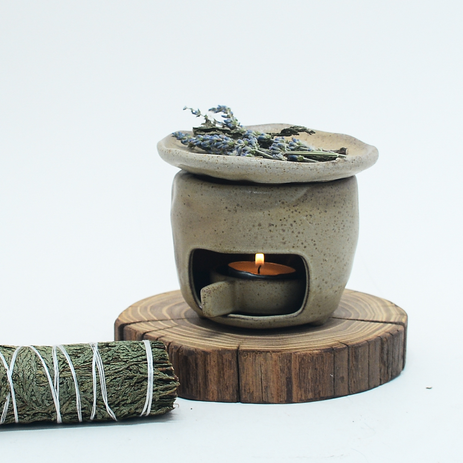 日式手工粗陶烘烤炉烤茶炉茶叶提香器侘寂风熏香植物雪松香薰炉