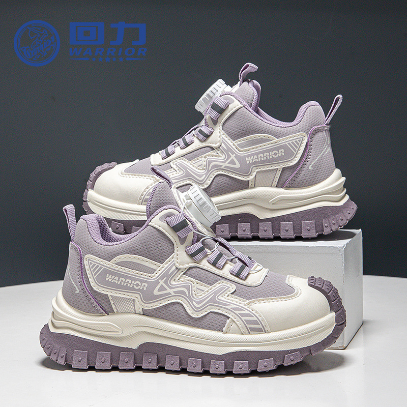 Zapatos de botón de neumático de cuero púrpura para niñas zapatos casuales al aire libre para niños con suela gruesa zapatos de otoño y invierno