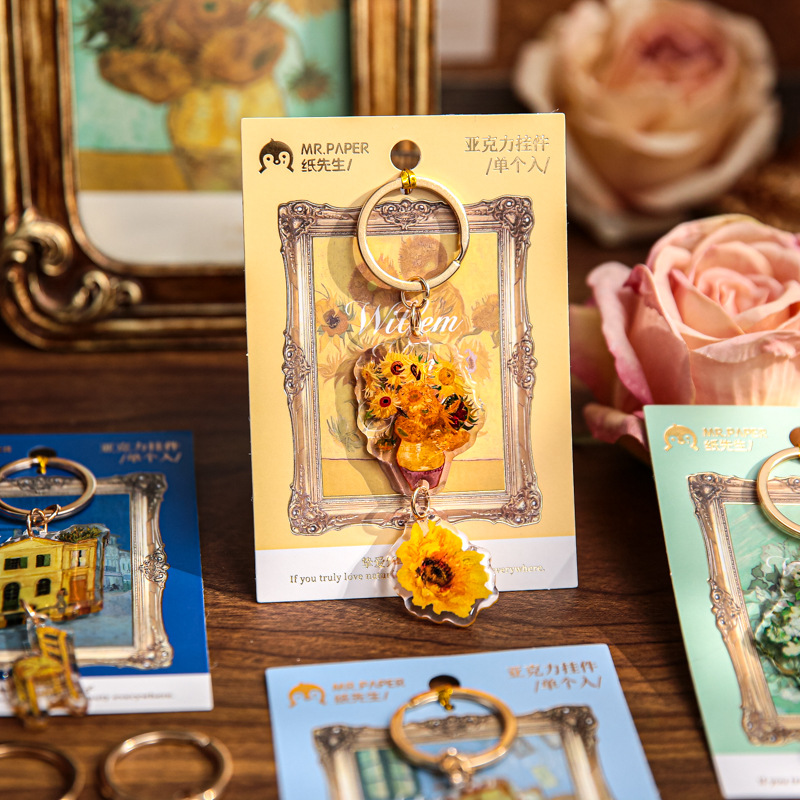 Mr. Paper Colgante de acrílico Love Van Gogh Series Colgante de decoración de mochila con llavero de todo fósforo de alto valor