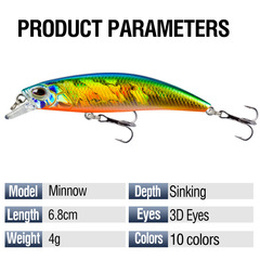 Spearhead submersible minnow 6.8cm/4g Luya bait long-range trembling 10-color fake bait with ringing bead tipped bait cross-border