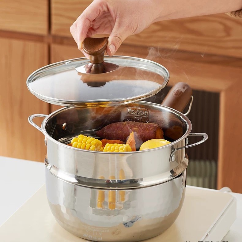 【316L】24cm+lid+steaming grid (walnut handle)