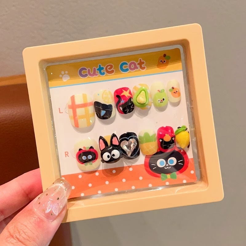 Niños Kulomi dibujos animados bebés usar uñas niñas lindas manicure parches de uñas impermeables para usar