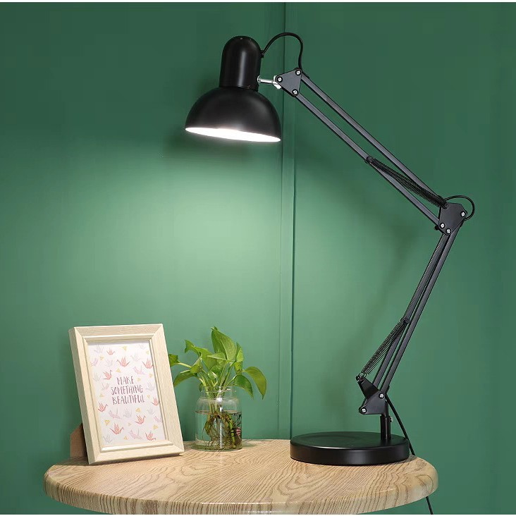 Clip lámpara de escritorio enchufable de metal brazo largo plegable lámpara de trabajo retro americana lámpara de iluminación de oficina 220v protector de ojos