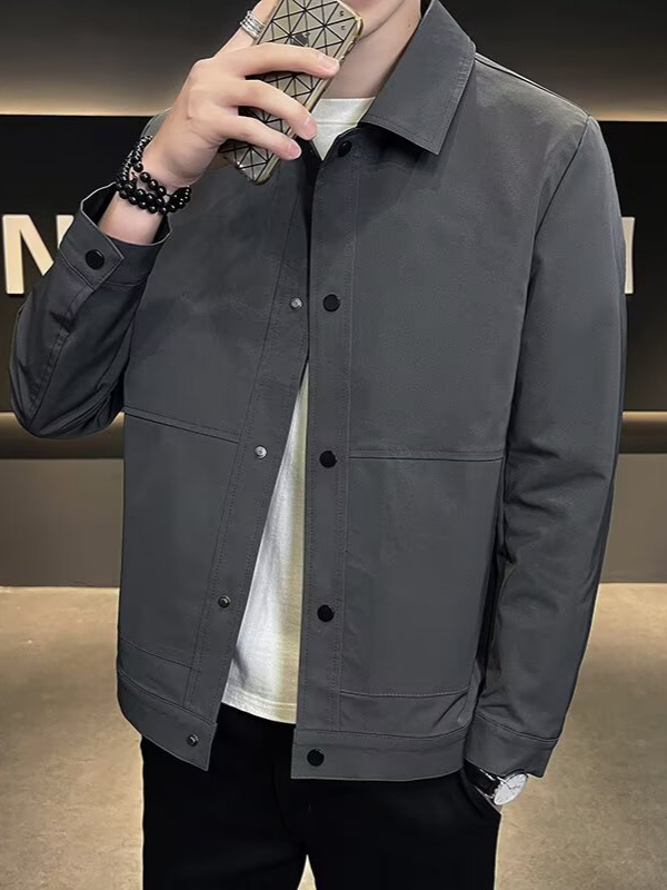 春秋季男士夹克韩版修身时尚翻领商务百搭男装纯色休闲夹克上衣|undefined