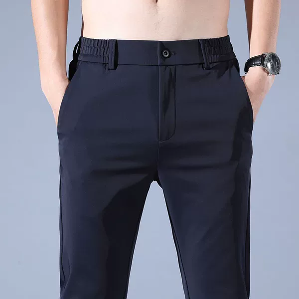 Silk suit, blue trousers