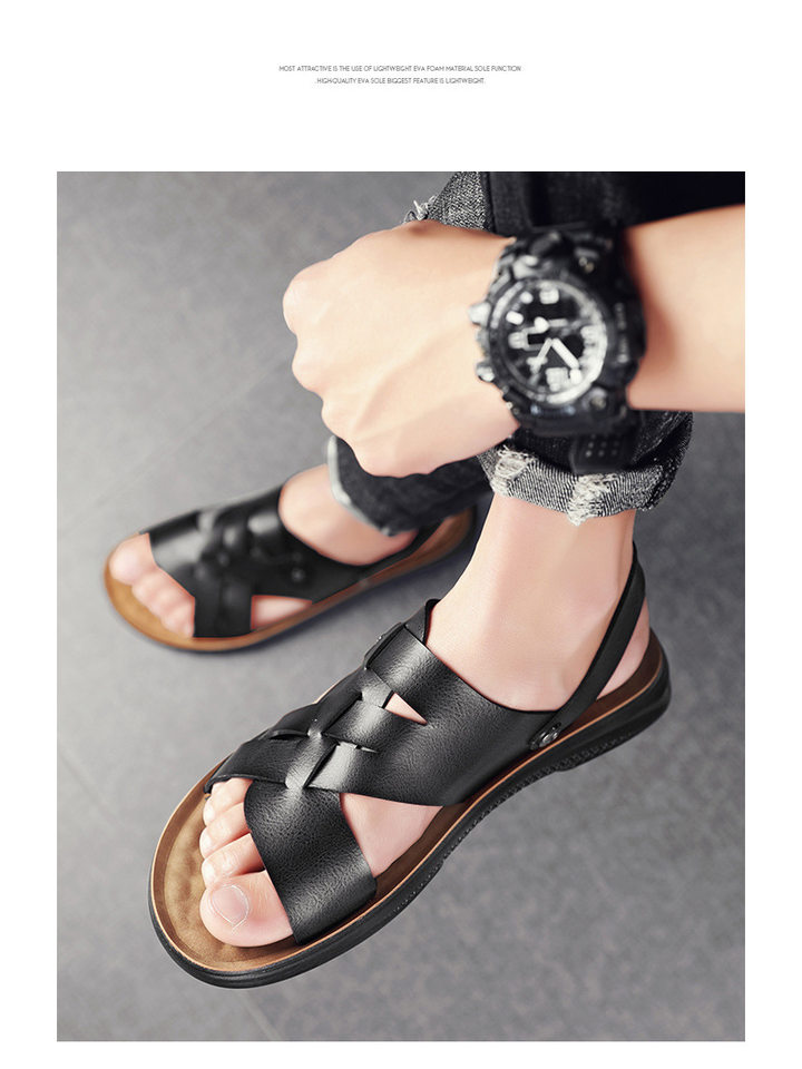 Dép sandal nam quai ngang hở ngón đế mềm thoáng khí chống trơn trượt cỡ lớn — Nâu Đen, vàng nâu chi tiết 13