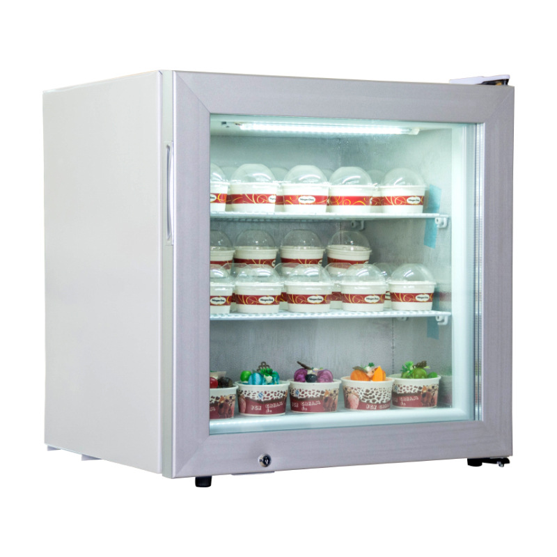 En stock SD55 vitrina de helado vertical gabinete Durian gabinete de té vidrio sola puerta pequeño refrigerador congelado completo