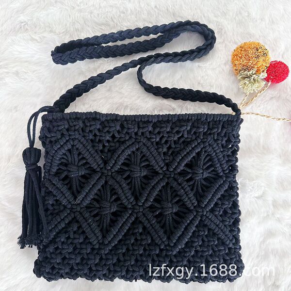 2026 Hot Style Tassel Woven Bag Cotton Rope Women’s Shoulder Bag…