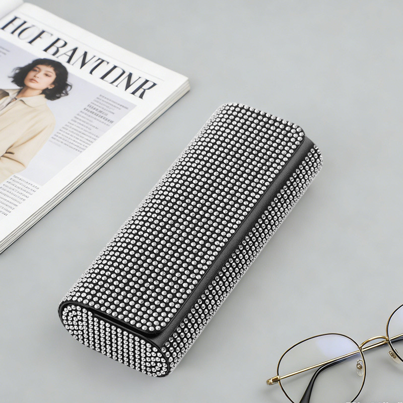 New Style Diamond-Encrusted Double Oval Glasses Case with a High-End Feel, Portable Anti-Pressure Sunglasses Case, Myopia Glasses Storage Box Wholesale