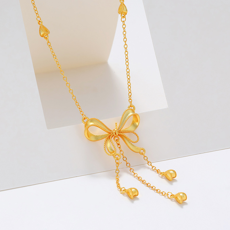 Collar de Borla con Lazo Chapado en Oro de 24k de Aleación de Cobre Xuping Jewelry para Mujer, Cadena de Clavícula de Lujo Ligero para Otoño e Invierno, Venta al por Mayor