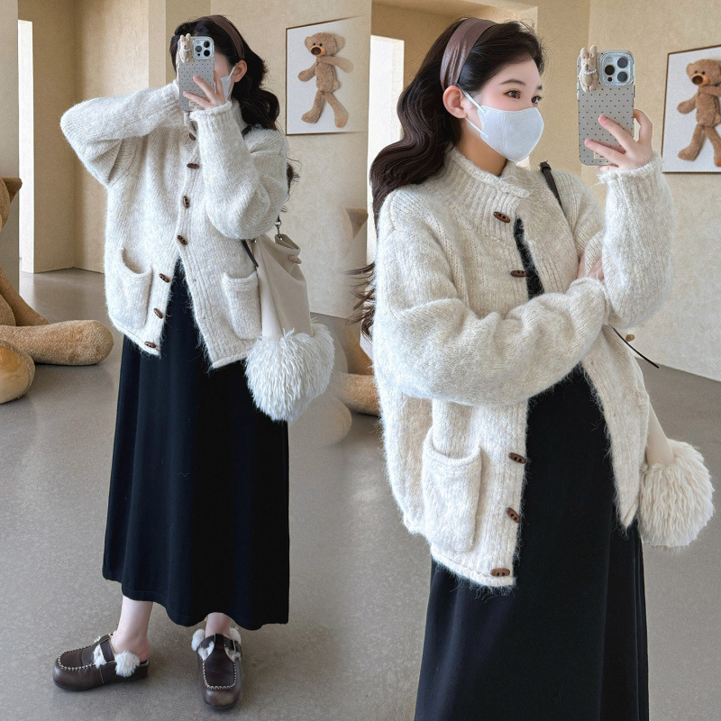 实拍新品~秋冬加厚牛角扣韩系毛衣+毛衣连衣裙套装|undefined