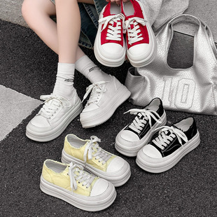 Korean Style Color-polished Platform Platform Canvas Shoes Women's 2025 Summer New Big Head All-match Casual College Style Dirty Shoes