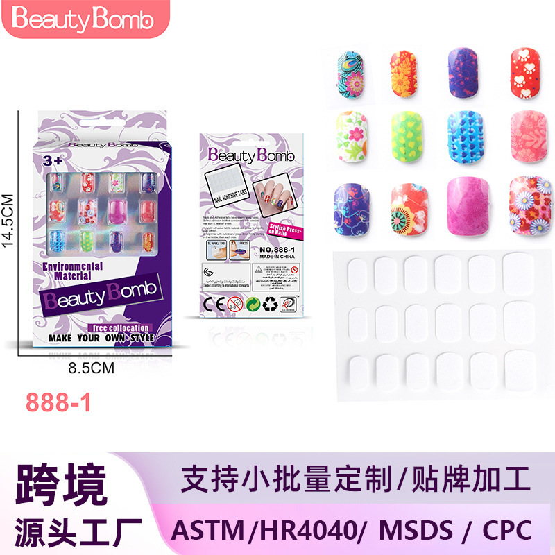 Direct Sales from the Source Manufacturer, Cartoon Cute Little Girl Nail Patches with Glue, Safe and Removable Children's Fake Nails