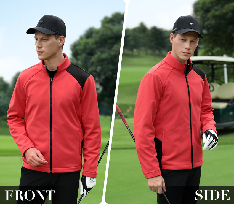 Áo khoác golf nam chống gió cổ đứng lót lông cừu ấm áp — Áo khoác đỏ [chống thấm nước/chống thấm nước/lót nhung/cổ đứng chống gió] YF809 chi tiết 9