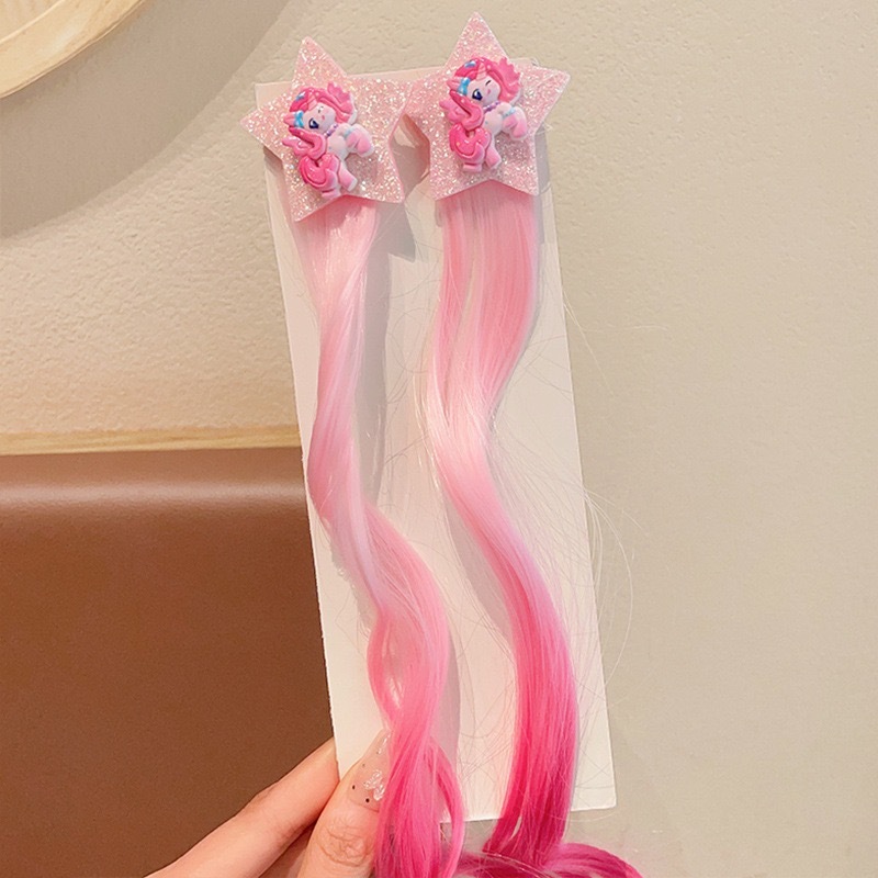 子供のファンタジーマイリトルポニーリボンかつらヘアピン少女漫画スタイル女の子弾性ふわふわヘアアクセサリー|undefined