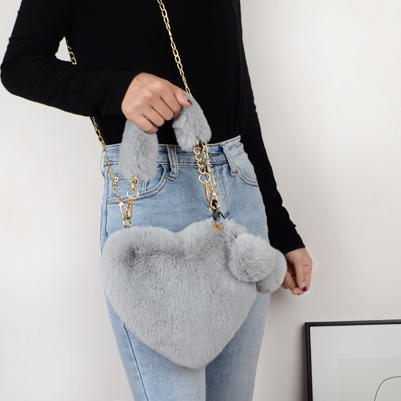 Women's Bags online celebrity fashion plush love heart bag female handbag crossbody shoulder autumn and winter plush peach heart bag_voghion.com