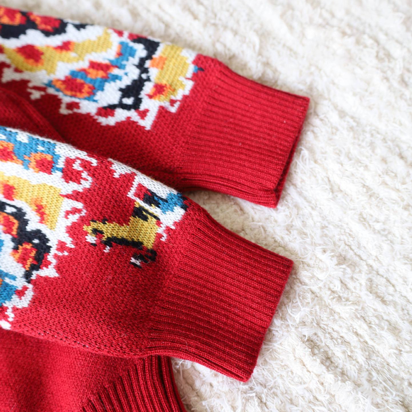 Children's Woolen Sweater Base Layer in Stock, Unisex New Year Clothes, Festive Embroidered Red Sweater with Chinese Style