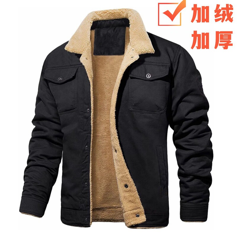[in stock Quick Hair] Cross-border Autumn and Winter Men's Jacket fleece-lined Cotton Workwear Casual Jacket Men's Jacket